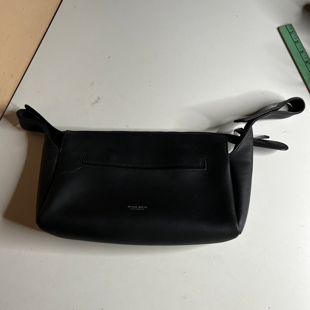 Mina Baie Los Angeles Black Pebbled Leather Stroller Bag Organizer